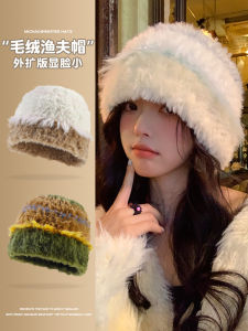 Plush Bonnet Childrens Winter Warm Wool Hat Make Face Look Smaller 2023 New Arrival K-style Easiest for Match Knitted Bucket Hat Beanie Hat Tide