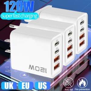 【🔥ราคาต่ำ120W 4พอร์ต QC3.0ที่ชาร์จติดผนัง USB PD คู่อะแดปเตอร์เครื่องชาร์จปลั๊กที่ชาร์จเร็ว EU/Us/uk สำหรับ Huawei Samsung Ios
