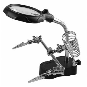 Taffware Alat Pegangan Solder Helping Hand Kaca Pembesar LED - TE-801