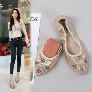 Comfortable 2025 New Egg Roll Dance Shoes Womens Flat Bottom Single Shoes Small Size 313233 Large Size Bean Bean Shoes 414243