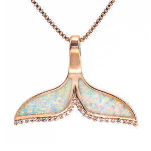 Rose Gold Plated Whale Tail Pendant Necklace with Opal & CZSymbol of OceanMeaningful Birthday Valentine Cute Gift for Women