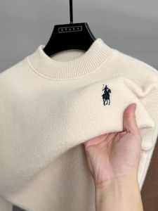 High end brand velvet sweater mens new designer fashion exquisite pony embroidery winter thick warm round neck knitted pullover