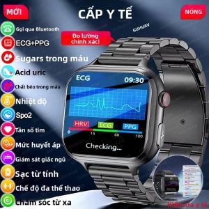 Đồng Hồ Thông Minh Y Tế 2025 Dành Cho Nam Chức Năng ECG+PPG Theo Dõi Nhịp Tim Bằng Laser Đo Đường Huyết Không Xâm Lấn Đo Huyết Áp Theo Dõi Sức Khỏe Chống Nước