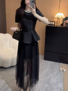 ชุดสองชิ้นสูทผู้หญิงพร้อมกระโปรงสั้นผ้าตาข่าย ทรงเข้ารูป เอวสูง สไตล์ฤดูร้อน 2025 แฟชั่นสุดหรู