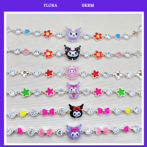 FLORA 0KRM - Lắc tay (màu dây có thể khác) bạc ta hình Kuromi màu đen tím dành cho bé gái