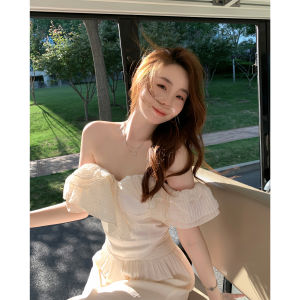 Tongse | Early Summer Camellia Ruffles off-Shoulder Patchwork Tube Top Short Type Tops Stylish Beautiful Shirt