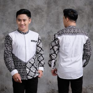 Baju Koko pria lengan panjang terbaru/ baju Koko kombinasi batik terbaru/ baju Koko kombinasi motif Parangkusumo