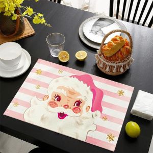VIKAMA Pink Bow Giáng Sinh Bữa Ăn Thảm Chống Thấm Nước Cách Nhiệt Bàn Placemat Cho Kỳ Nghỉ Đảng Nhà Nhà Hàng Trang Trí Nhà Bếp