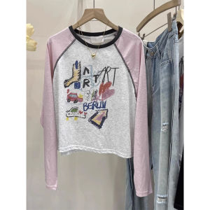 THIYKNDOT Womens Short Sleeve T-Shirt Summer Casual Chic Cartoon Shoulder Cut Long Sleeve Cotton Work Shirt for 18-24 Birthday Party