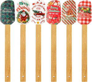 ไม้พายซิลิโคนคริสต์มาสพร้อมด้ามจับไม้ - ออกแบบมาเป็นพิเศษสำหรับเค้กคริสต์มาสและแพนเค้กรูปตุ๊กตาหิมะ ไม้พายน่ารัก