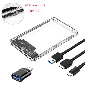USB 3.0/Type C External Hard Drive Enclosure for 2.5 Inch SATA HDD and SSD Transparent Hard Disk Case Tool-Free Support UASP