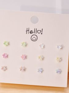 Five-Pointed Star Plum Blossom Color Crystal Zircon Stud Earrings Fancy Flower Resin Needle Ear-Caring Allergic Earrings