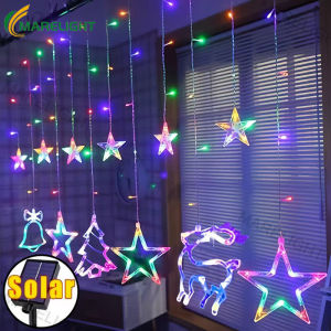 Solar Elk Star Curtain Light Christmas String Lights 4M 120LED Fairy Lamp 8 Modes Waterproof Home Garden Wedding Party Outdoor Decoration