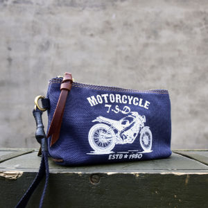 Handmade Canvas Storage Bag Casual Leisure Handheld Wash Bag Personalized Motorcycle Handbag Small Leisure Bag for Daily Use