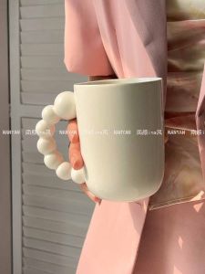 Bright White Handle Donut Mug Coffee Cup Rotating Design Korean Style Ceramic Mark Cup 401mL-500mL Capacity  Style