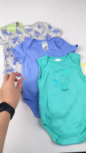 PAYI BABY-3PCS 100% Cotton Baby Boys Sleeveless Romper Baby Short Sleeves Bodysuits Octopus Onesie