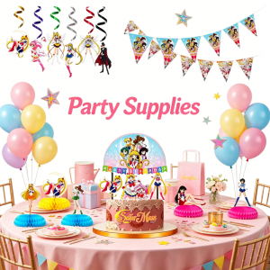 Sailored Moons Spiral Honeycomb Cake Flag Triangular Complete Set for Themed Birthday Gatherings Events Party Decor Supply Kit