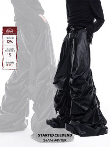 กางเกงขายาวทรงหลวมสไตล์เกาหลีสำหรับผู้ชาย ทรงพอดีตัว กางเกงหนังลำลอง ทรงหลวม ทรงเข้ารูป ทรงตรง ฤดูใบไม้ร่วง/ฤดูหนาว