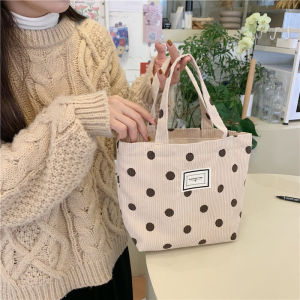 Túi Tote Vải Corduroy Retro Polka Dot Túi Xách Nữ Túi Tote Dây Chéo Đeo Vai Thường Ngày Túi Đeo Hông Thời Trang Mùa Xuân 2025