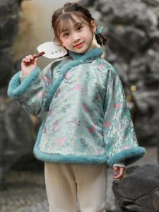 Thickened Cotton Padded Winter New Style Childrens Cheongsam Girls Hanfu Top Kids Traditional Chinese Outerwear Jacket