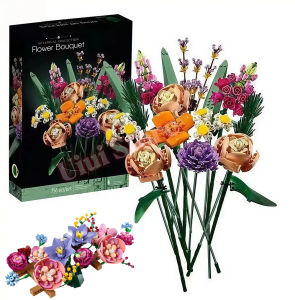 Artificial Flower Bouquet Building Set Rose Orchid Potted Plant DIY Building Blocks Eternal Bouquet Model for Mom Wife Home Deco