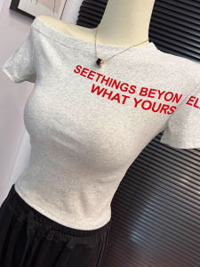 Áo Thun Tay Ngắn in Chữ Cổ Chéo Modal Phong Cách Mỹ Cổ Điển Mùa Hè Ôm Vừa Vặn Gợi Cảm Đa Năng Cho Nữ