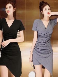 Đầm Ngắn Hở Lưng Gợi Cảm Cho Nữ Mùa Hè 2024 Đầm Dự Tiệc Sinh Nhật Đầm Chữ a Bó Sát Cổ Chữ V Đầm Polyester Dài Tay Ngắn