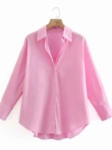 เสื้อเชิ้ตแขนยาวหลวมๆ สีสันสดใส เสื้อยืดผู้หญิง สไตล์สตรีท ฤดูใบไม้ผลิ ฤดูใบไม้ร่วง ฤดูหนาว ผ้าฝ้ายผสมโพลีเอสเตอร์