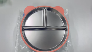 304 Stainless Steel Divided Plate for Kids 3 Compartment Round Toddler Dinner Tray with Silicone Non-Slip Bottom Children Feeding Tableware Easy Wash