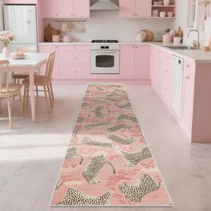 VIKAMA Hồng Da Báo Dài Thảm Chống Trơn Trượt Sàn Cho Nhà Bếp Phòng Ngủ Trang Trí Nhà Cửa Polyester Cao Cấp Lối Vào Hội Trường Thảm
