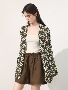 Miccbeirn | Lcelose Fashion Short Printed Casual Womens Jacket Cool Skin-friendly New Chinese Style Open Cardigan Leisurely Lazy Top