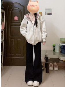 Quần Thể Thao Ống Loe Cạp Cao Cho Nữ Mùa Xuân Thu 2025 Quần Ống Rộng Rộng Rãi Thường Ngày Cho Học Sinh Trung Học Cơ Sở