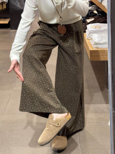 Quần Ống Rộng Kẻ Sọc Hoa Cỡ Lớn Màu Nâu Cho Nữ Mùa Thu Phong Cách Mới Quần Ống Đứng Cạp Cao Rộng Rãi