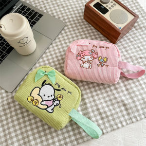 กระเป๋าถือผ้าคอร์ดูรอยสไตล์การ์ตูน Kuroko น่ารักสำหรับผู้หญิง กระเป๋าถือขนาดเล็กสำหรับเก็บเครื่องสำอางและลิปสติก กระเป๋าคาดข้อมือขนาดเล็ก