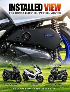 BOX FILTER SLIM for Honda Click 160 PCX160 ADV160 - Black with red accent - Installed on motorcycle engine - Fits Click 160 PCX 160 ADV 160 Oxygen Booster Dola Al