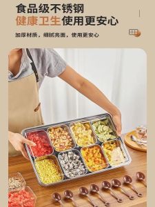 Trendy Sushi Ice Powder Ingredient Box Stall Material Storage Container with Lid Stainless Steel Integrated Multi-grid Seasoning Box