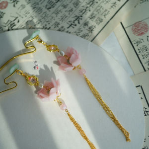 จี้ผมรูปใบไม้ของดอกบัวสีชมพู จี้ผมรูปดอกไม้โบราณสไตล์จีนโบราณ เครื่องประดับแฟชั่นสำหรับผู้หญิง