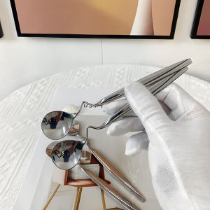 ช้อนผสมกาแฟแบบหัวโค้ง 18-8 สแตนเลส ช้อนขนมหรูหรา น้ำหนักเบา สวยงาม ช้อนแบบแขวนได้ ช้อนแบบผสม