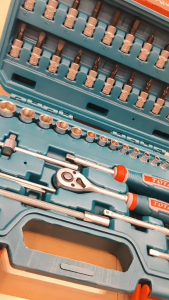 TOTAL Socket Set w/ Ratchet Wrench Handle (46 Pcs 72T 1/4") Screwdriver Bits + Hex Keys + Extension + Box THT141462