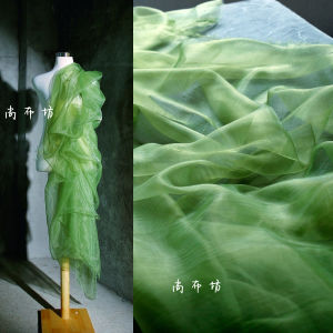 Grass Green Pearlescent Glass Yarn Fully Transparent Han Dynasty Retro National Style Delicate Soft and Thin Organza Fabric Fabric