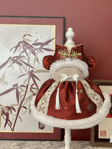 Red Spring Autumn War Series Tassel High Quality Lamb Fur New Year Gift Dog Cat Skirt Pet Accessories Universal Pet Clothing