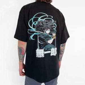 Bandai | Demon Slayer Anime Tokitou Muichirou Printed T-Shirt Summer New Mens Japanese Harajuku Loose Casual Childrens Parent-Child Top