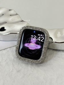 Half-Enclosed Dual-Row Diamond Plated Electroplated Watch Case Compatible with Apple Watch S9 iWatch8 SE765PC Smartwatch Protector Shell