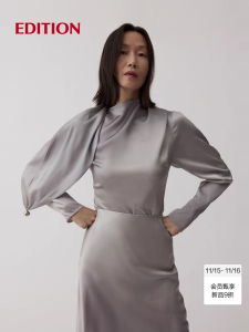 Edition Red Label Silk Chiffon French Collar Shirt EBE4TOP028 Womens Straight Cut Long Sleeve Casual Shirt Daily Wear