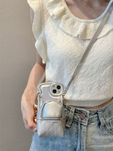 Silver Plated Leather Phone Case for  13 pro Max Creative Crossbody Bag Compatible with 15  14 pro And 16 pro Models