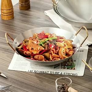 【A】Durable Stainless Steel Dry Pot Nonstick Round Bottom Hot Pot Double Handle Korean Soup Pan For Stove Picnic
