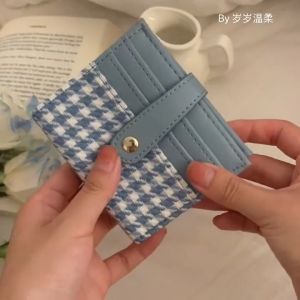Korean Style Card Holder Small Wallet Buckle Purse Bank Card Holder Cards Checkered (NCW-044)