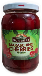 SUNBEST MARASCHINO CHERRIES WITH STEMS 453g