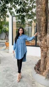 KEMEJA TUNIK JEANS TERBARU KEKINIAN JUMBO XXL MUT BB 75KG