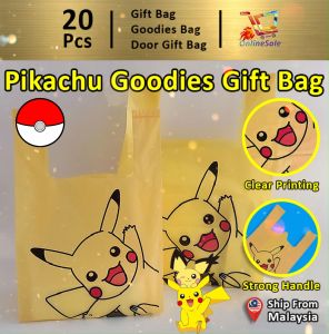 Gift Bag 20pcs Goodies Bag Door Gift Birthday School Kindergarten Kids Universal Packing Beg (24) Yellow Pikachu Vest Singlet Snack Plastic Bag